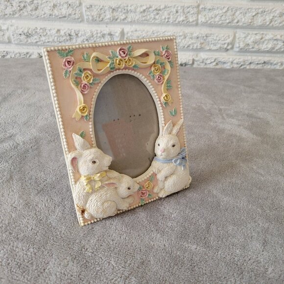 Easter Picture Photo Frame Bunny Rabbits 3D Resin Free Standing 3.5x5 S93E - Picture 1 of 6